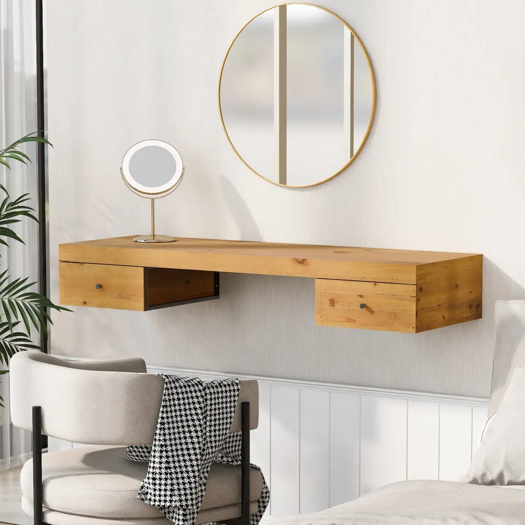 47.2 Inch Wall Mounted Vanity Desk Floating Vanity Shelf Drawers and Mirror go