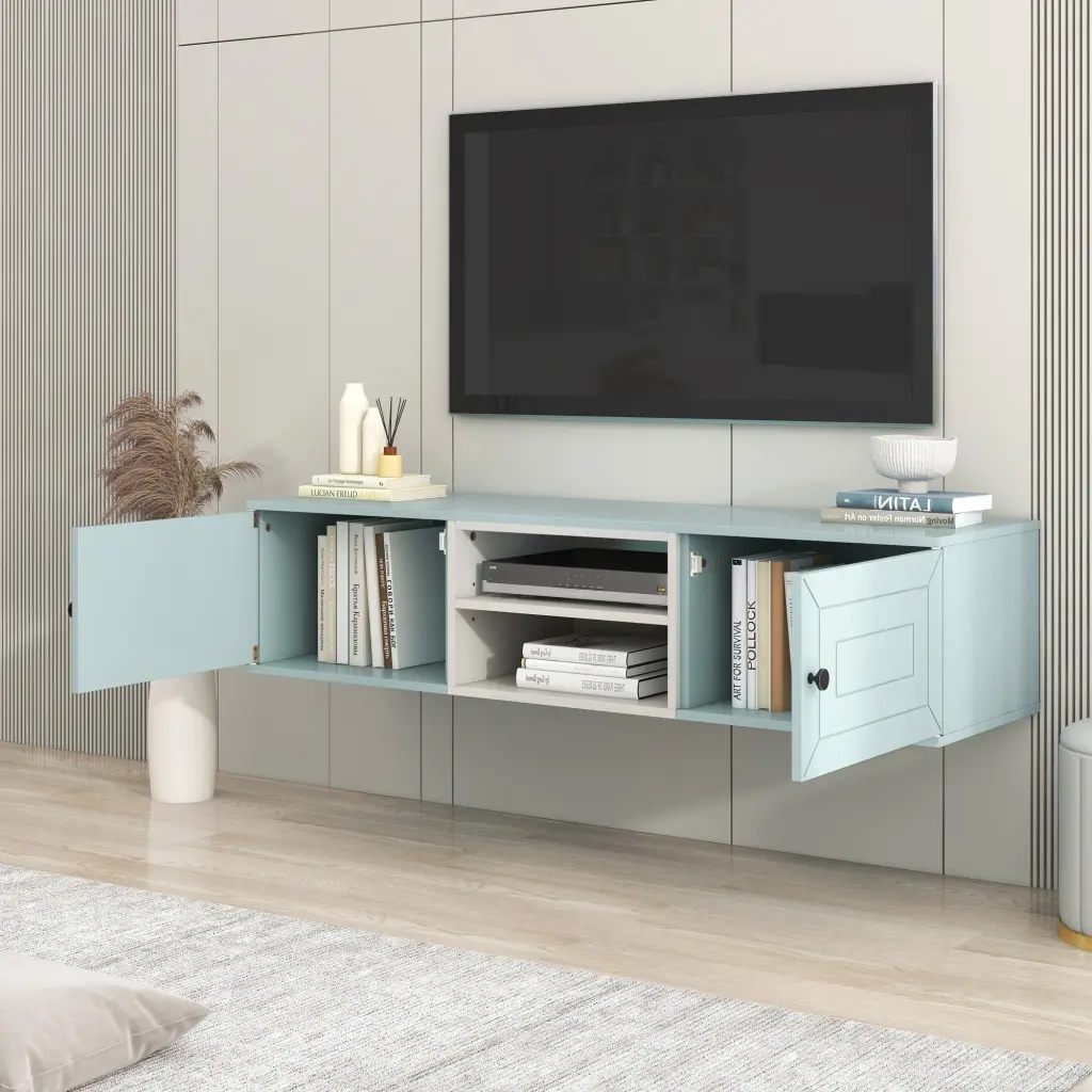 Wall Mounted 65 Inch Floating TV Stand Large Storage Space 3 Level Media Console mrs