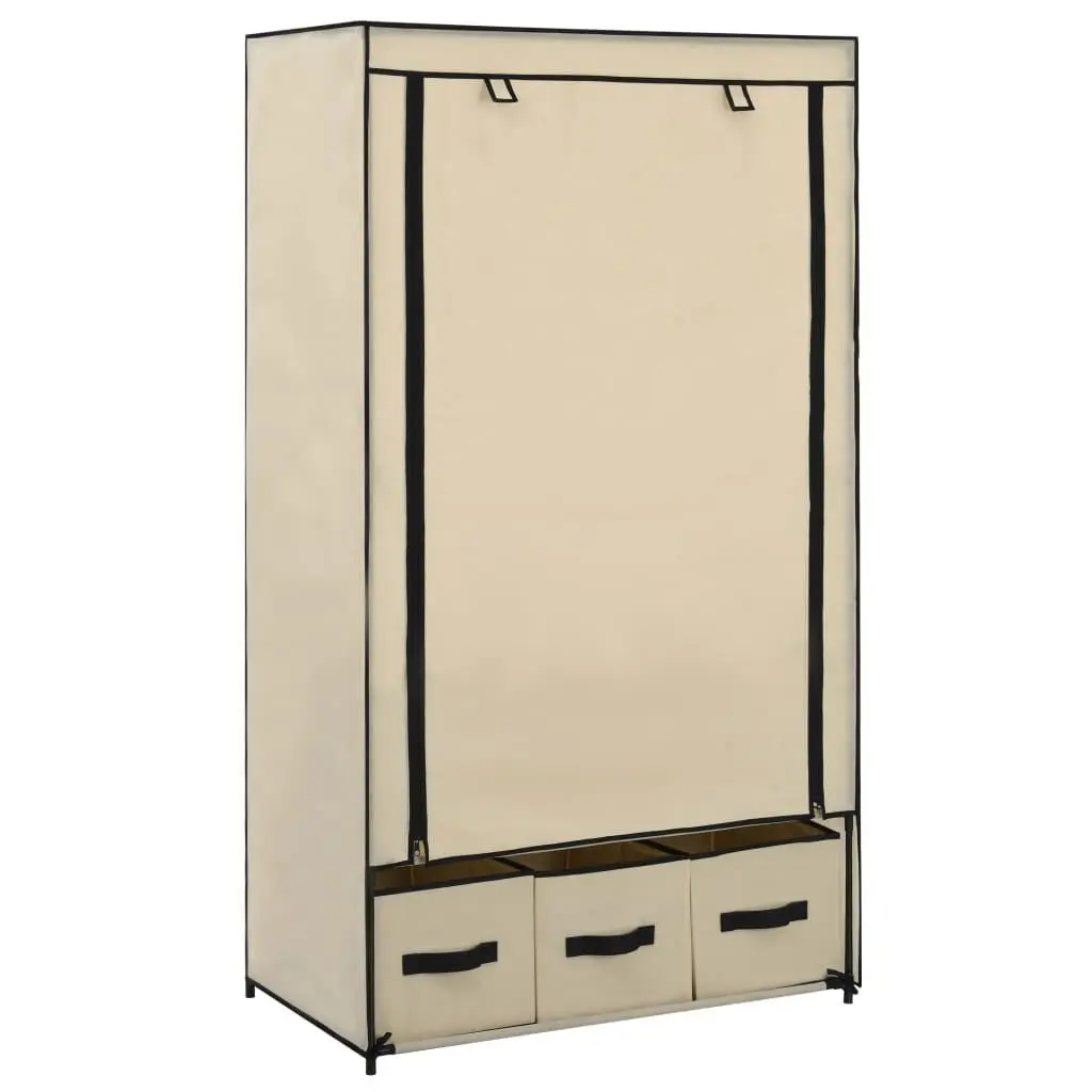 Cream Fabric Wardrobe 34.3 Inch Freestanding Closet Storage Cabinet