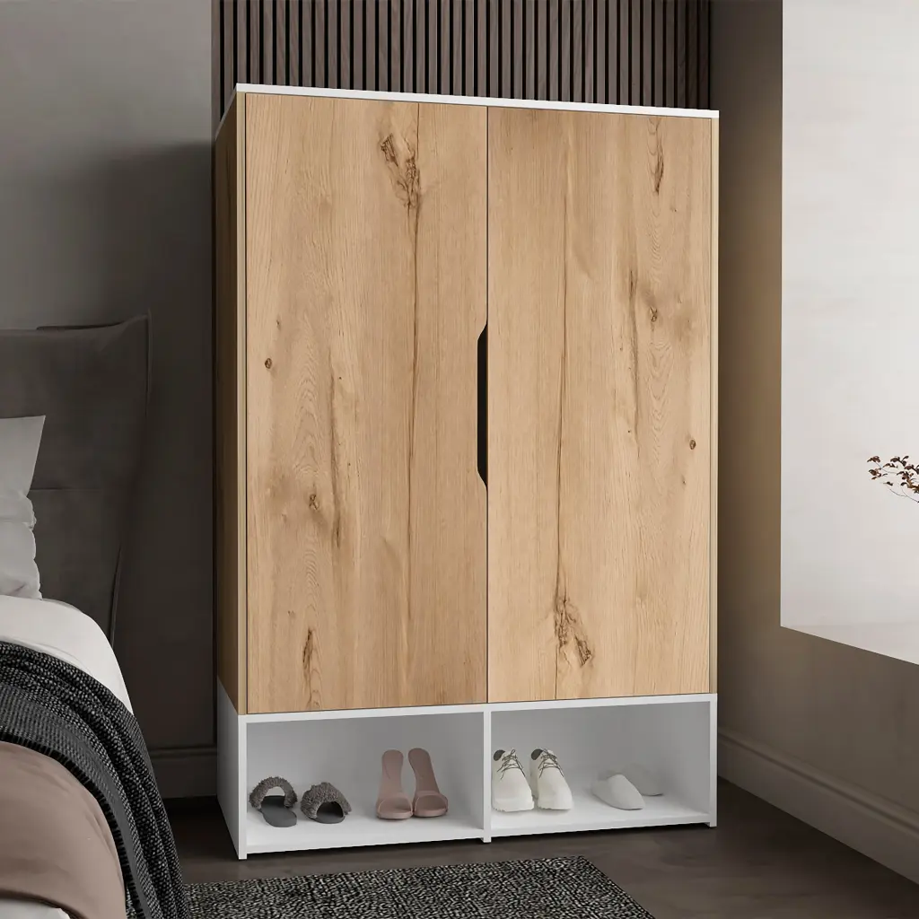 Logan 2 Shelf Armoire Light Oak and White Modern Bedroom Storage furniture max