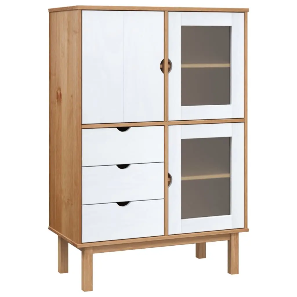 OTTA Brown and White Solid Wood Pine Highboard 33.5x16.9x49.2 Inches