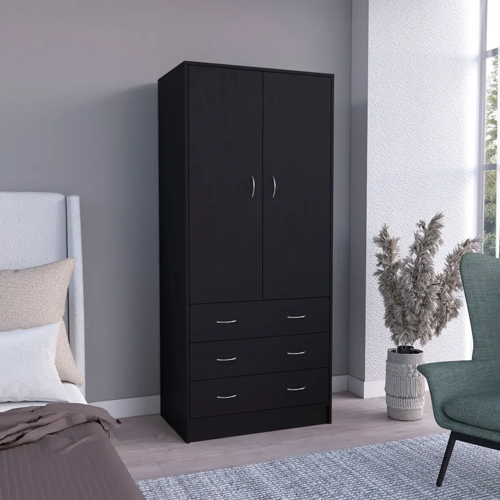 Taly Armoire Double Doors 3 Drawers And Hanging Rod Black Wardrobe Storage Closet rta muebles colombia