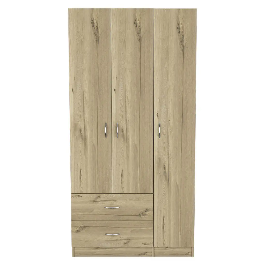 Three Door Armoire Clark Bedroom Storage Light Oak Black Particle Board Wardrobe treevol furniture