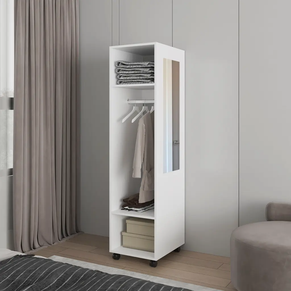 Wardrobe Devon Bedroom White White Engineered Timber Closet Storage Cabinet treevol furniture