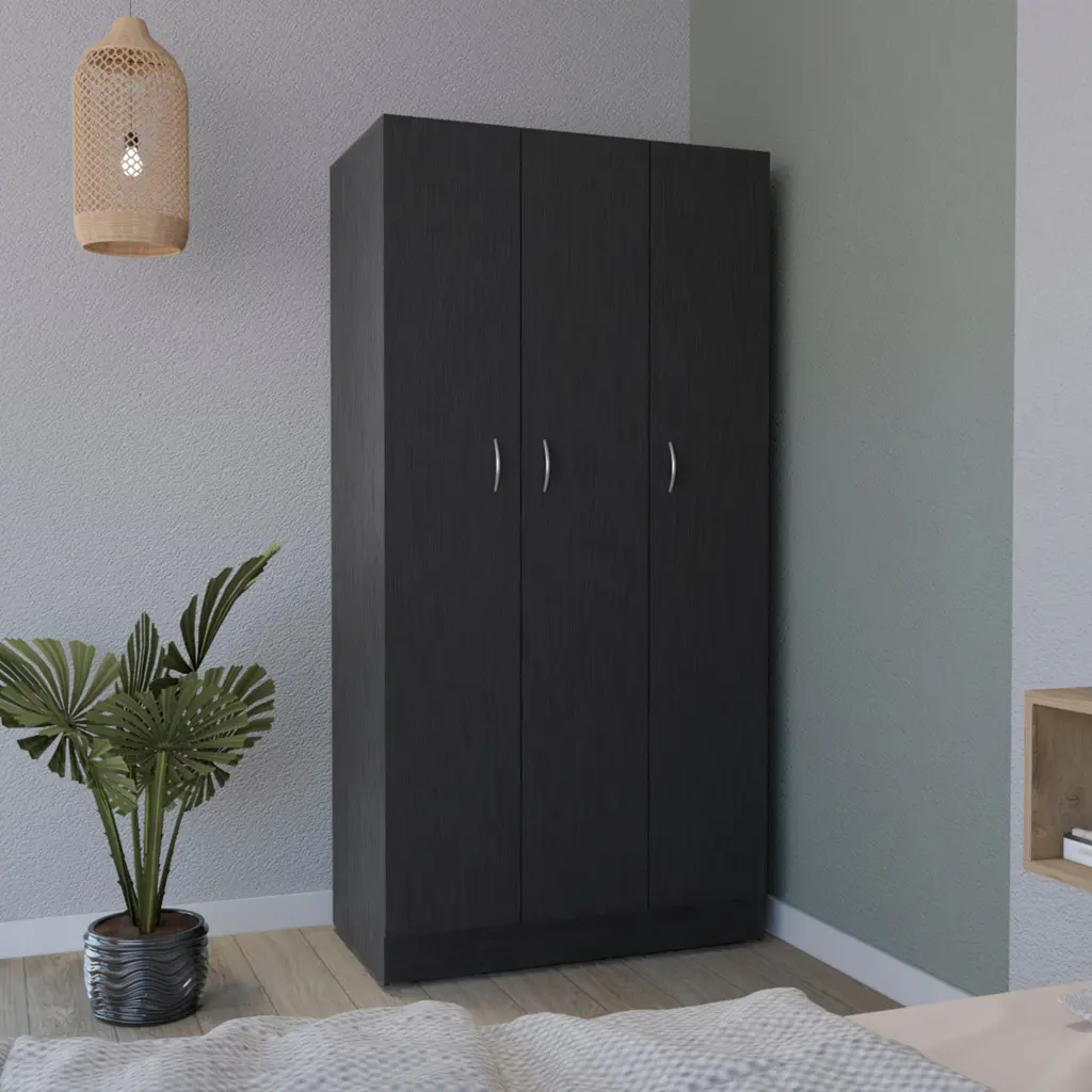 Ohio Armoire Wardrobe 3 Doors 2 Drawers And 4 Tier Shelves Black tuhome
