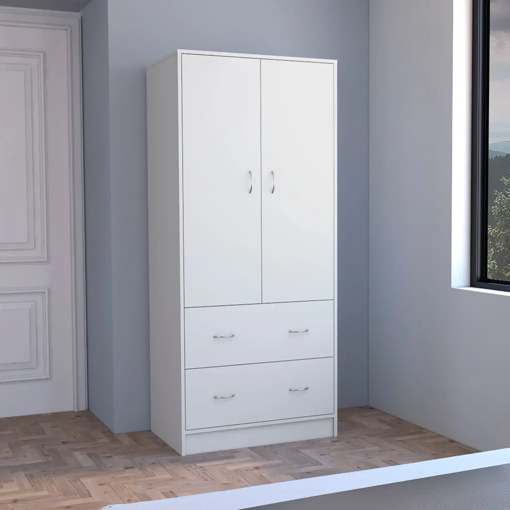 Taly 2 Doors 2 Drawers Armoire White Bedroom Modern Particle Board tuhome