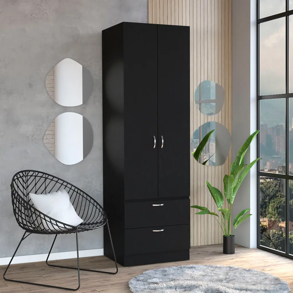 Vico 76 Inch High Armoire Wardrobe Closet 2 Drawers and Double Door Cabinet Bedroom Storage tuhome