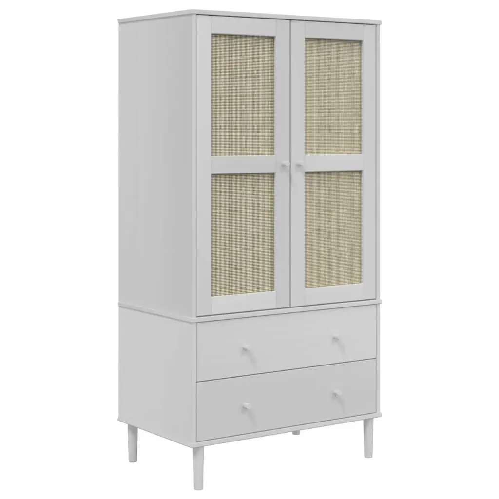 Wardrobe SENJA Rattan Look White 35.4x21.7x68.9 Inch Solid Wood Pine Closet