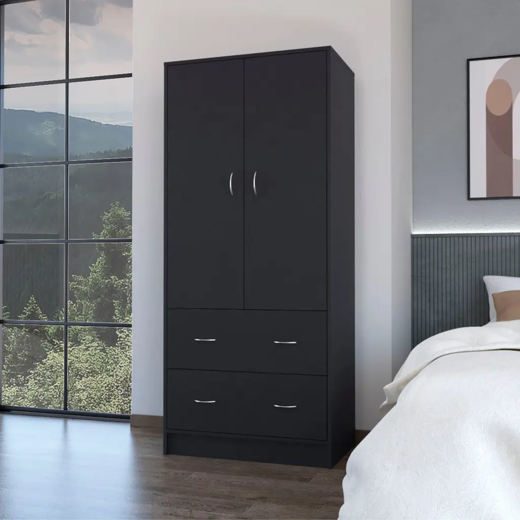 Black 2 Drawer Wardrobe Bedroom Wood Storage furniture max