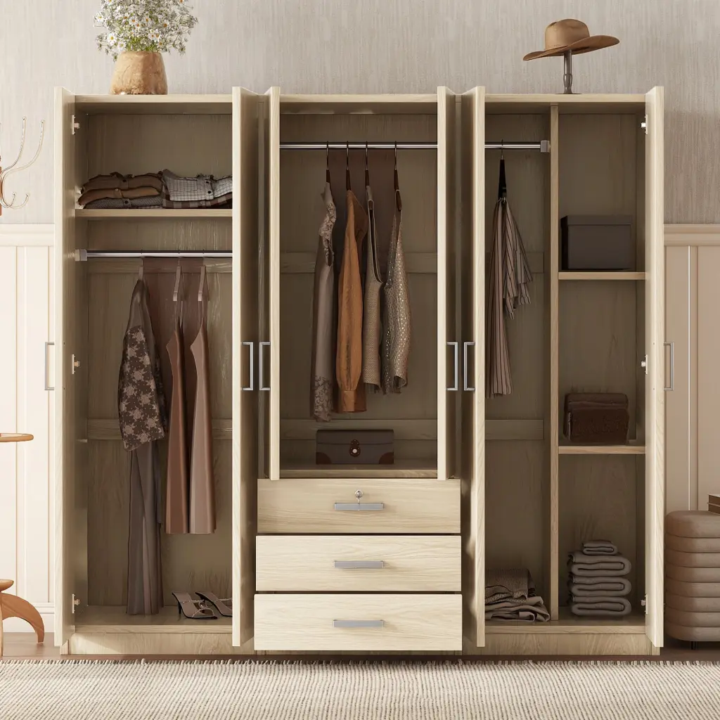6 Doors Timberen Wardrobe Storage Bedroom Big Drawers Gray Br lucky home
