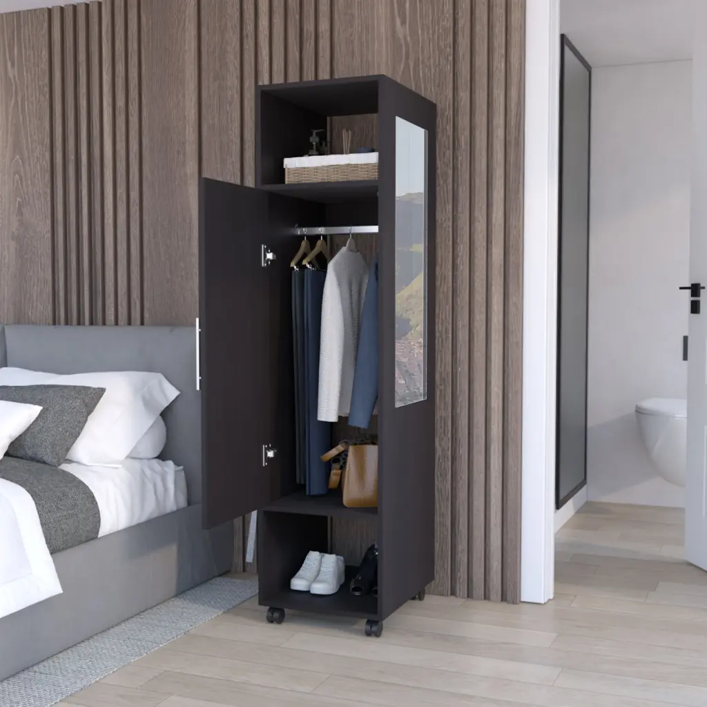 Cluster 63 Inch Tall Wardrobe One Door Cabinet Mirror Three Shelves tuhome