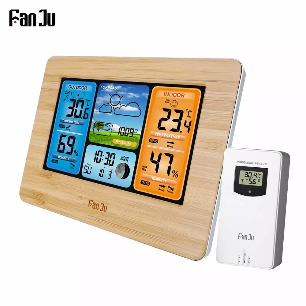 FanJu FJ3373 Multifunction Digital Weather Station LCD Indoor Forecast Barometer Hygrometer Wireless Sensor USB Cord