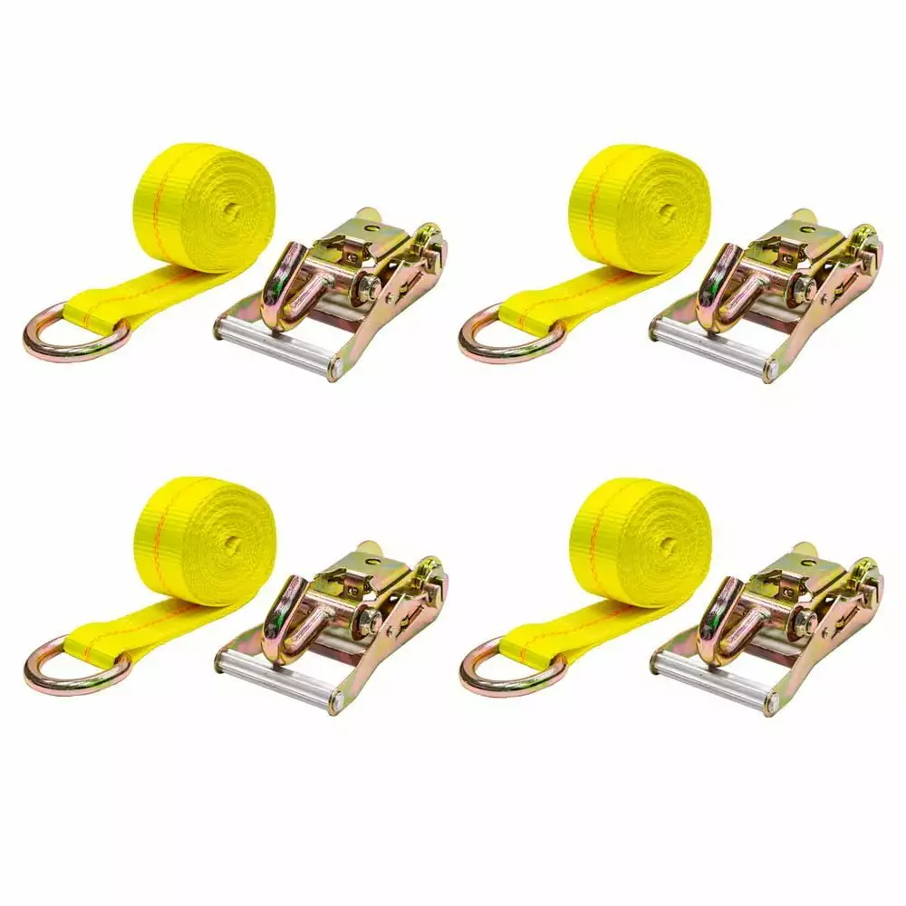 Side Mount Wheel Net D-Ring and J Hook Ends 2in x 12' Four Pack Secure Vehicle Transport 1