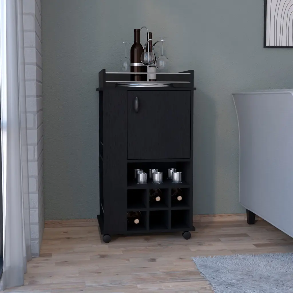 Black 4 Wheel Bar Cart Cabinet Kitchen Or Living Room 6 Built rta mubles colombia