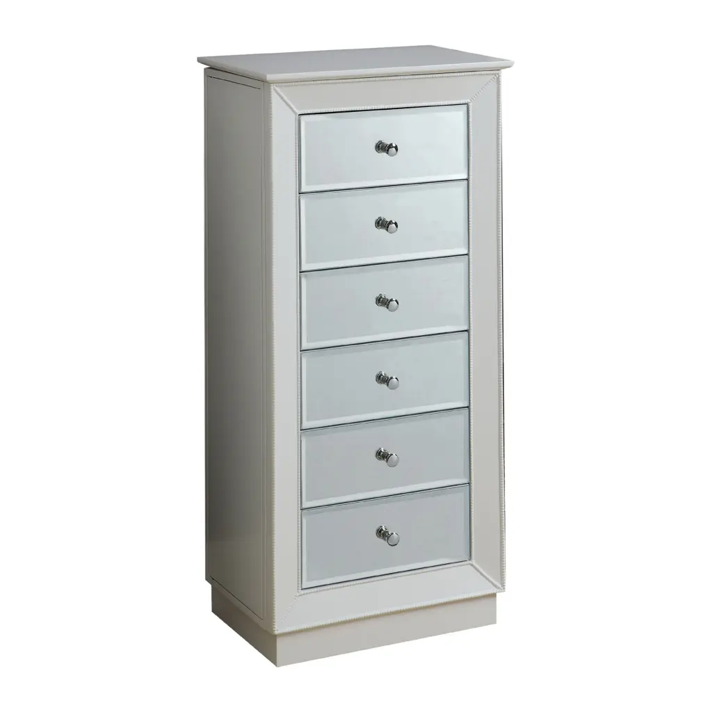 White Wood Jewelry Armoire 6 Drawers and Mirror Front royal hampton