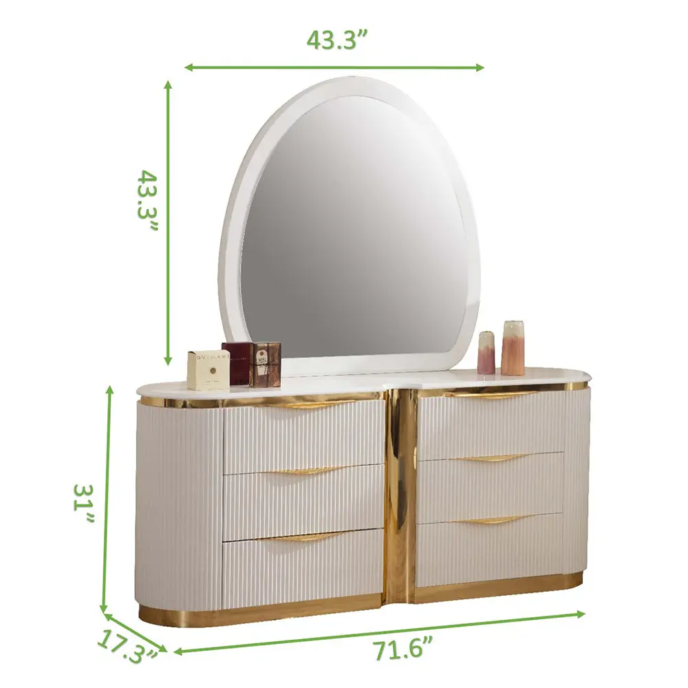 Laura Gold 6 Drawer Gown Dresser Made Wood White galaxy home furnishings