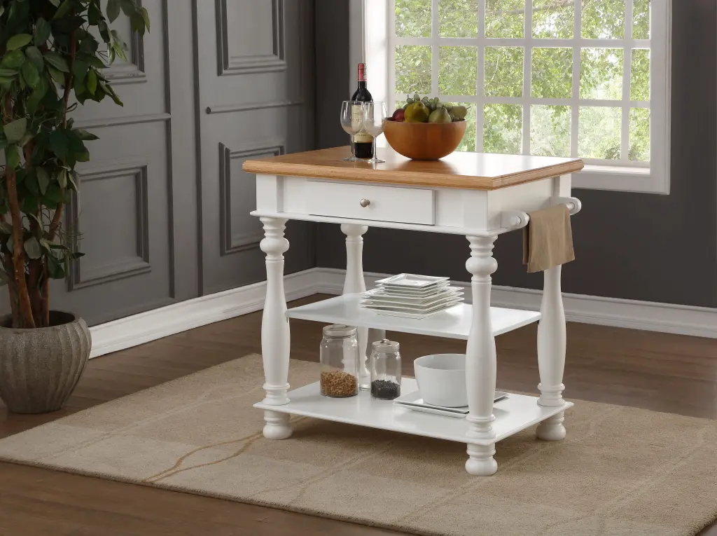 White Kitchen Island White Solid Timber MDF Countertop ihomefurnishings