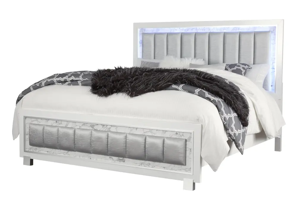 Skye Stone White Queen Bed White Solid Timber MDF Modern Design luxe modern furniture