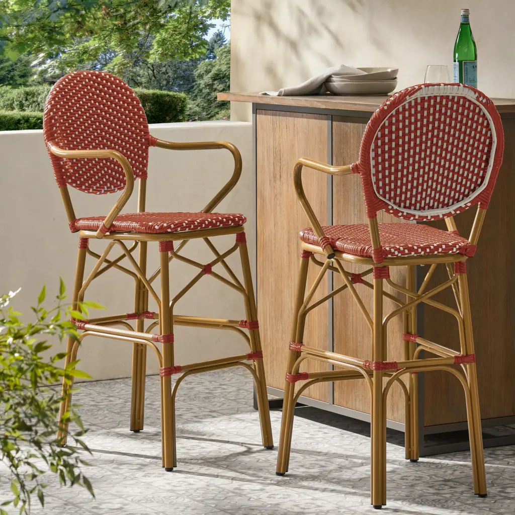 Barstool Red Plaid Wicker nh-bc furniturings
