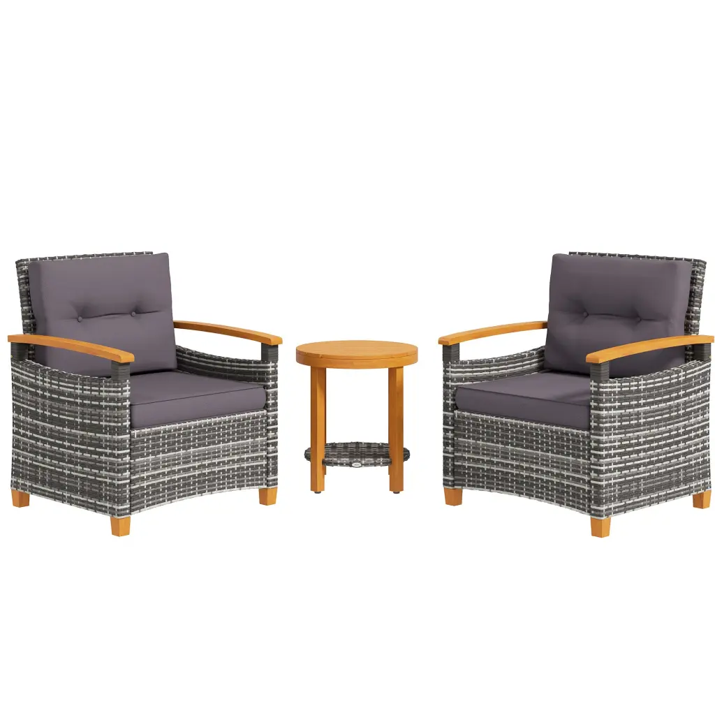 Outsunny 3 Piece Patio Bistro Set Wooden Cushions PE Wicker Outdoor Furniture aosom business
