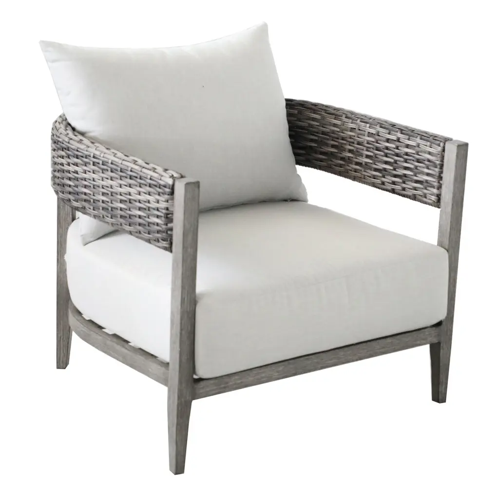 Wicker Club Chair Set 2 Gray Polyester Aluminum Outdoor Furniture gathercraft