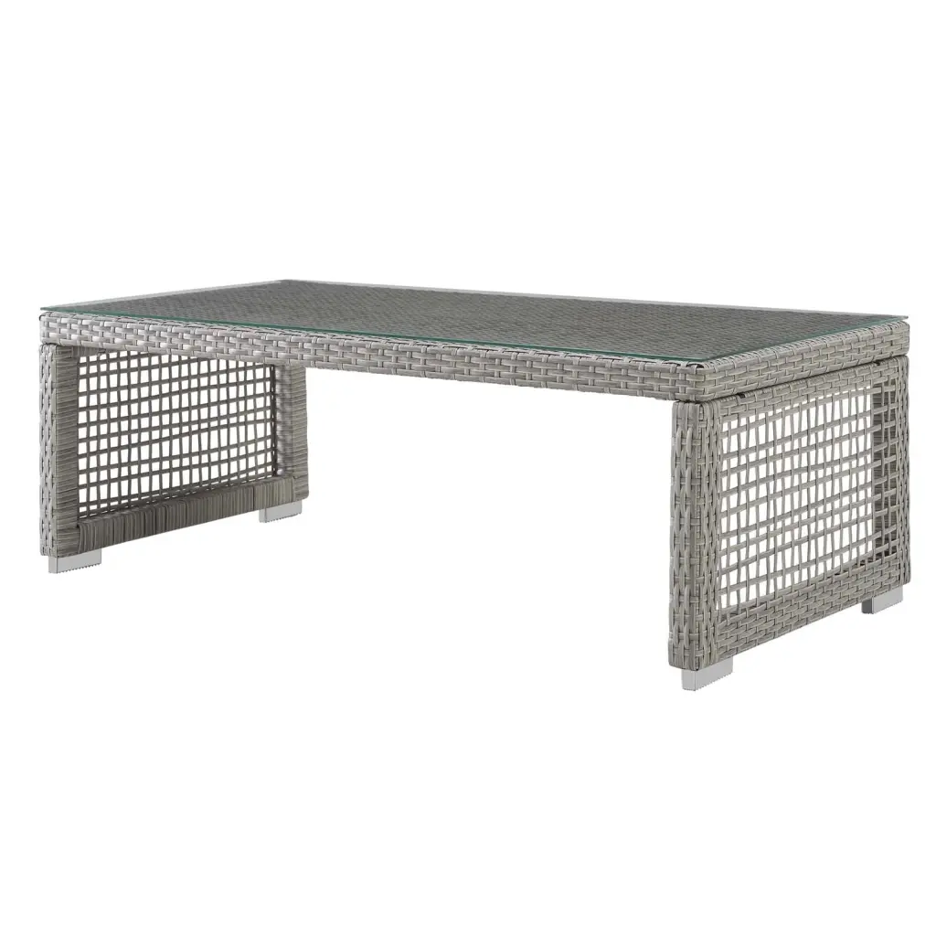 Modern Urban Design Outdoor Patio Rattan Wicker Coffee Table Grey Glass Top