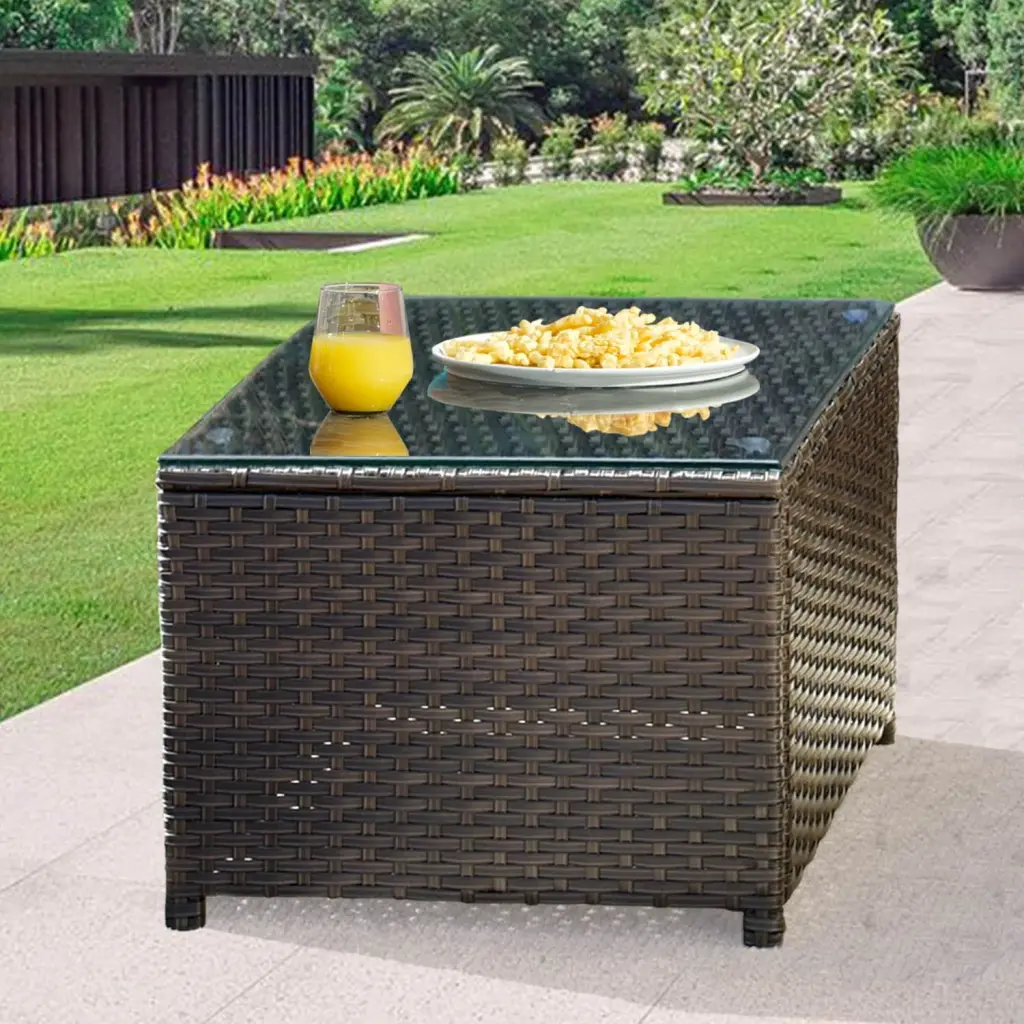 OVIOS Garden Outdoor Wicker Coffee Table Glass Top