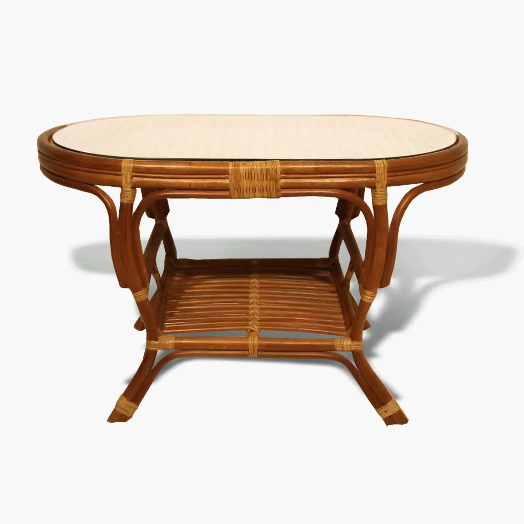 SK New Interiors Pelangi Coffee Oval Table w Glass Top Natural Rattan Wicker Handmade Design