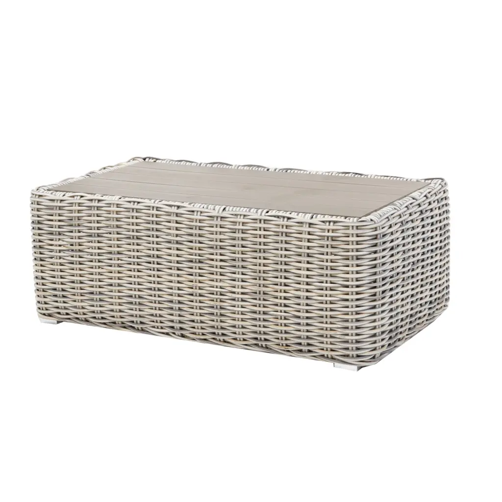Hawaii Three-Tone Wicker Gray Off White Beige Coffee Table - Rattan Style Living Room Furniture Teva Patio