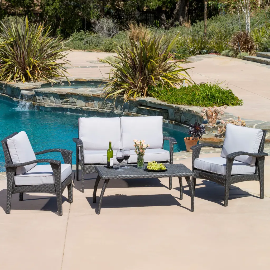 Honolulu 4-Piece PE Wicker Set KD Grey PE Rattan Iron Waterproof Fabric nh-kisa