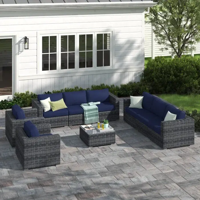8 Person Wicker Seating Group Sunbrella Cushions Fully Assembled Patio Set lsi patio furniture