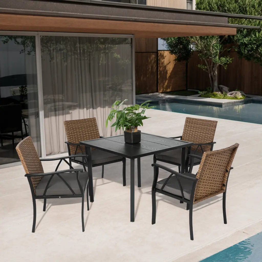 5 Piece Wicker Outdoor Patio Dining Set Square Steel Base hifine outdoor furniture w-640