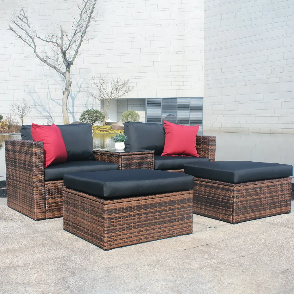 Updated 5 Pieces Outdoor Patio Garden Brown Wicker Sectional Conversation Set ipro outdoor furniture
