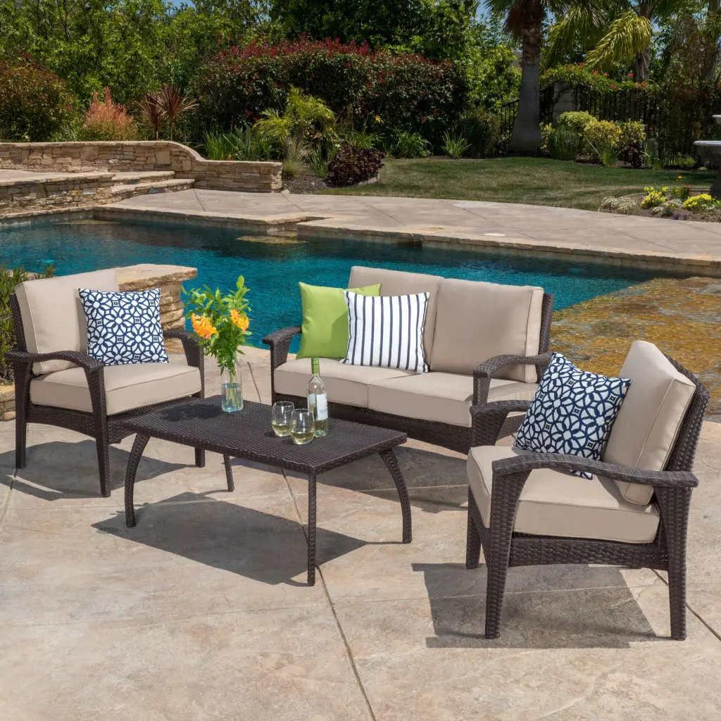 Honolulu 4Pc PE Wicker Set KD Brown Tan PE Rattan Iron Waterproof nh-kisa
