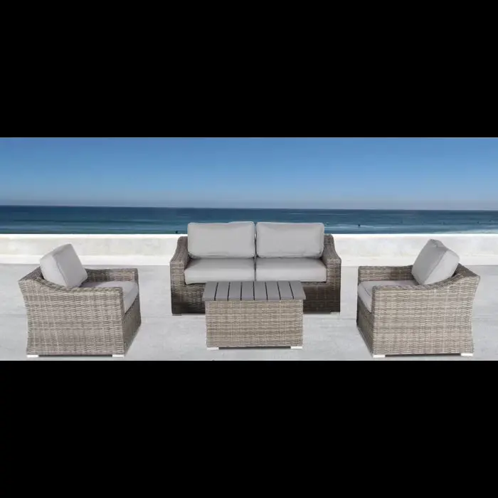 Chic Fully Assembled 4 Person Wicker Sofa Seating Group Plush Cushions lsi patio furniture