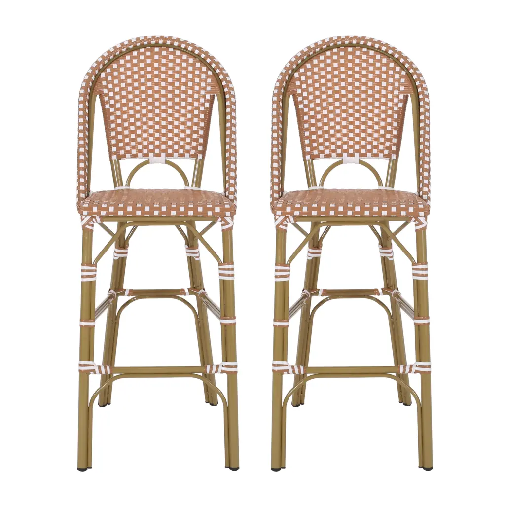 Set 2 Wicker Bar Stools Light Metal Frame Rust Aluminum Counter Height nh-bc furniturings