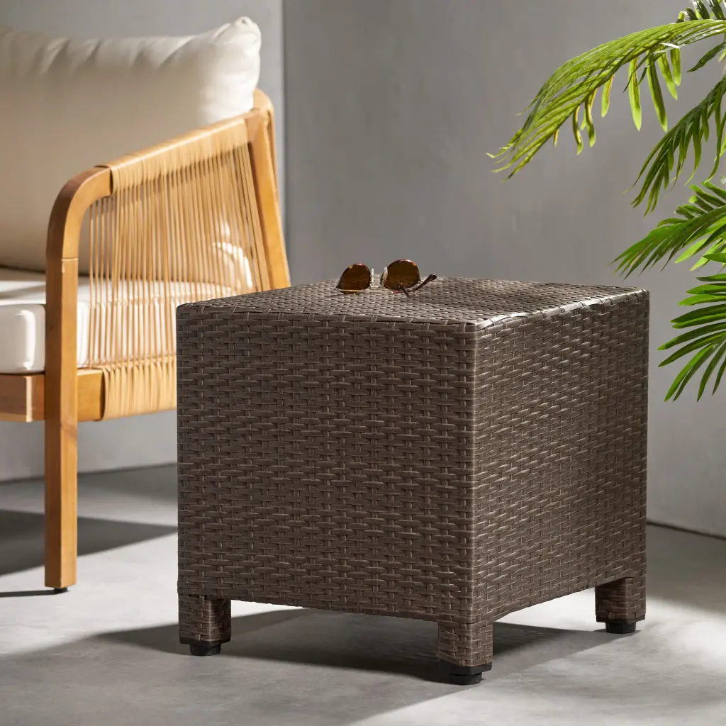 Cascada Outdoor Wicker Side Table Brown Noble House