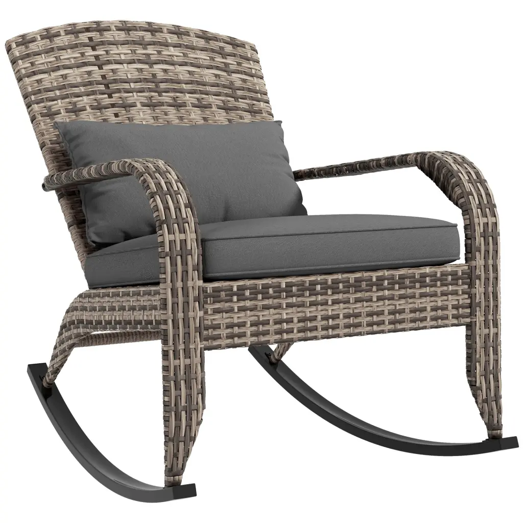Outsunny Outdoor Wicker Adirondack Rocking Chair Patio Rattan Rocker Cushion aosom business