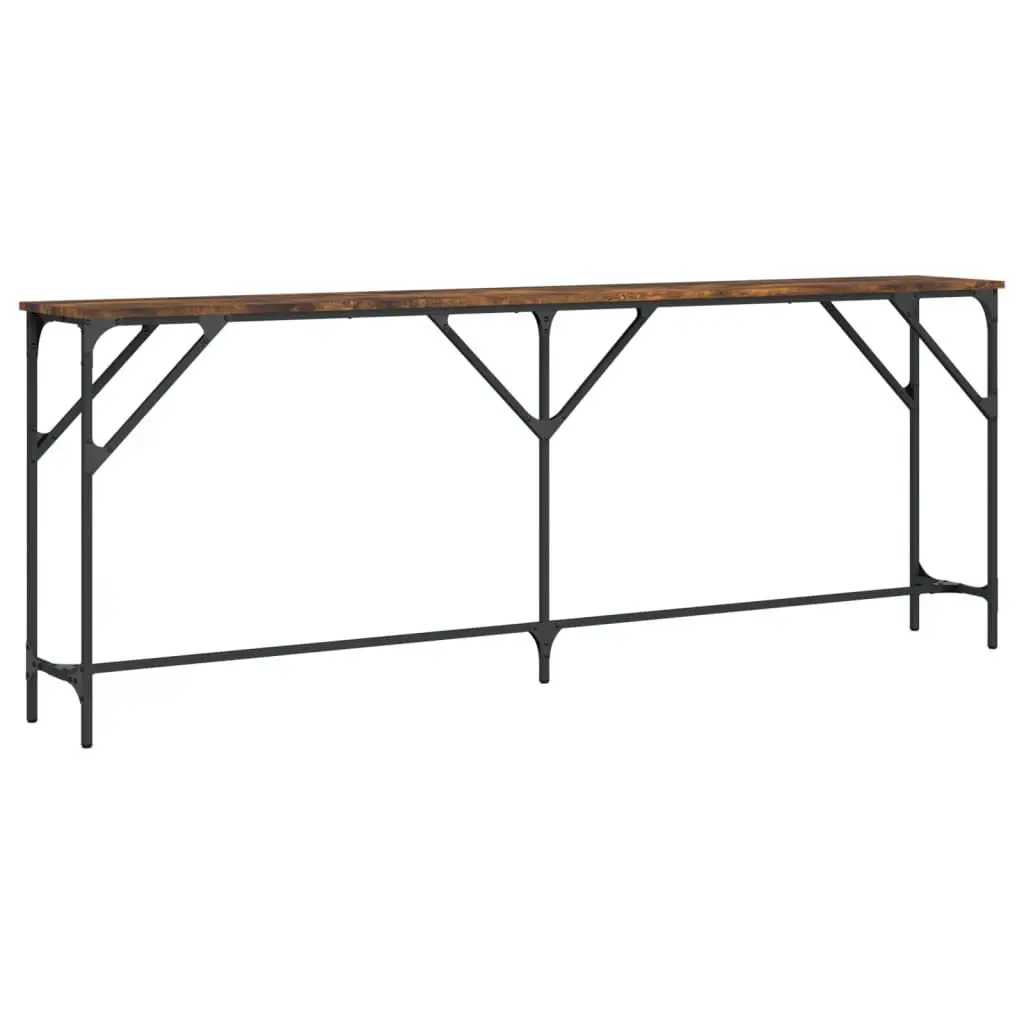 Wide Smoked Oak Console Table 78.7 Inch Engineered Wood Entry Table Extra Storage