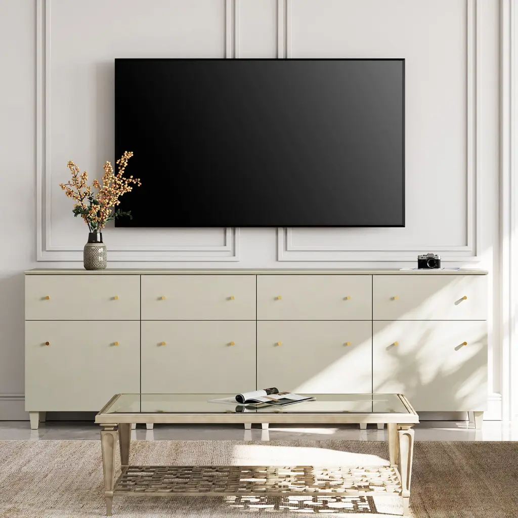 Wooden TV Stand Flat Screens up to 100 Inches 4--1 Media Console Drawers and Doors Wampat