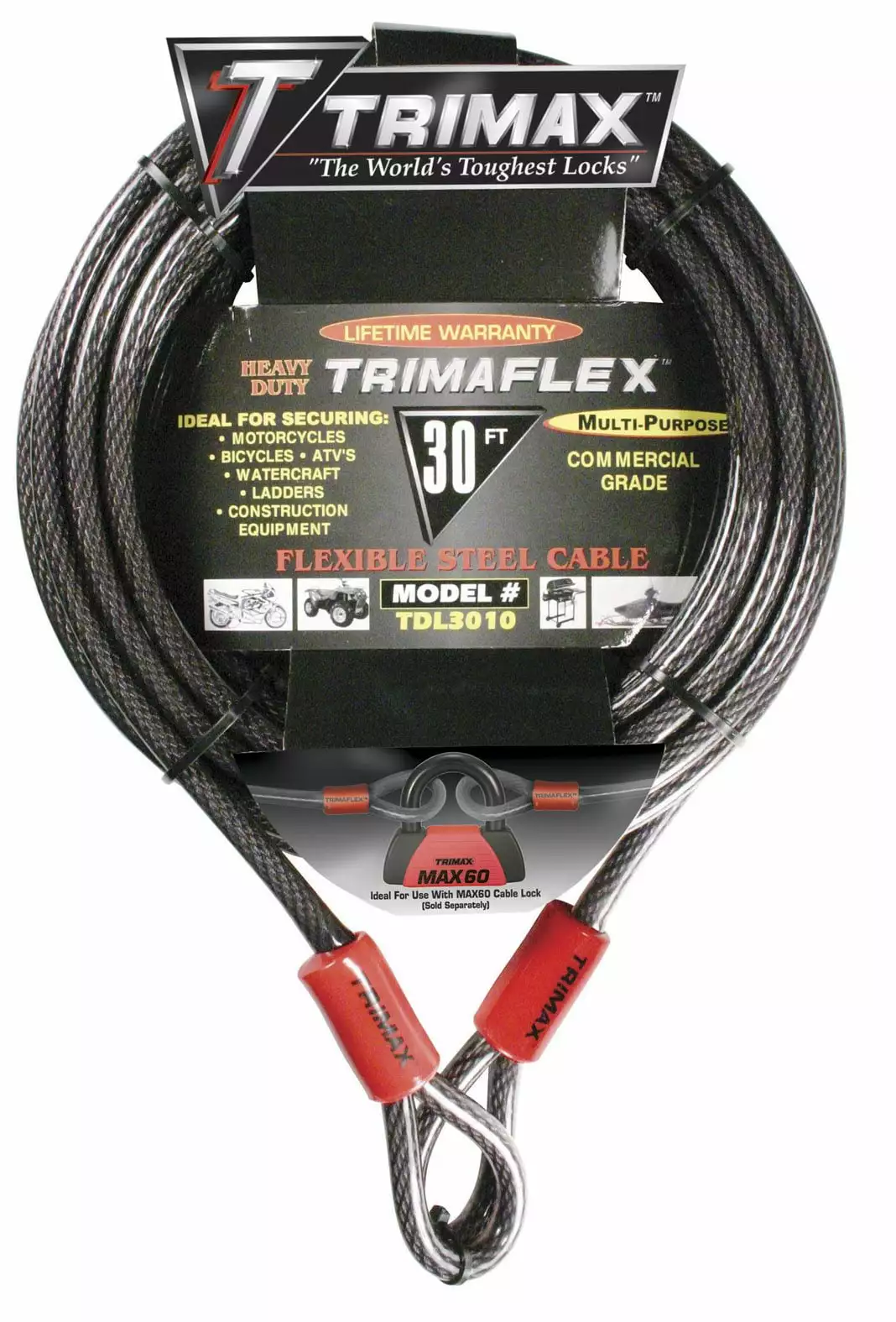 Trimax Trimaflex Dual Loop Multi-Use Cable 30 ft x 10 mm Heavy Duty Winch Cable ATV UTV 30