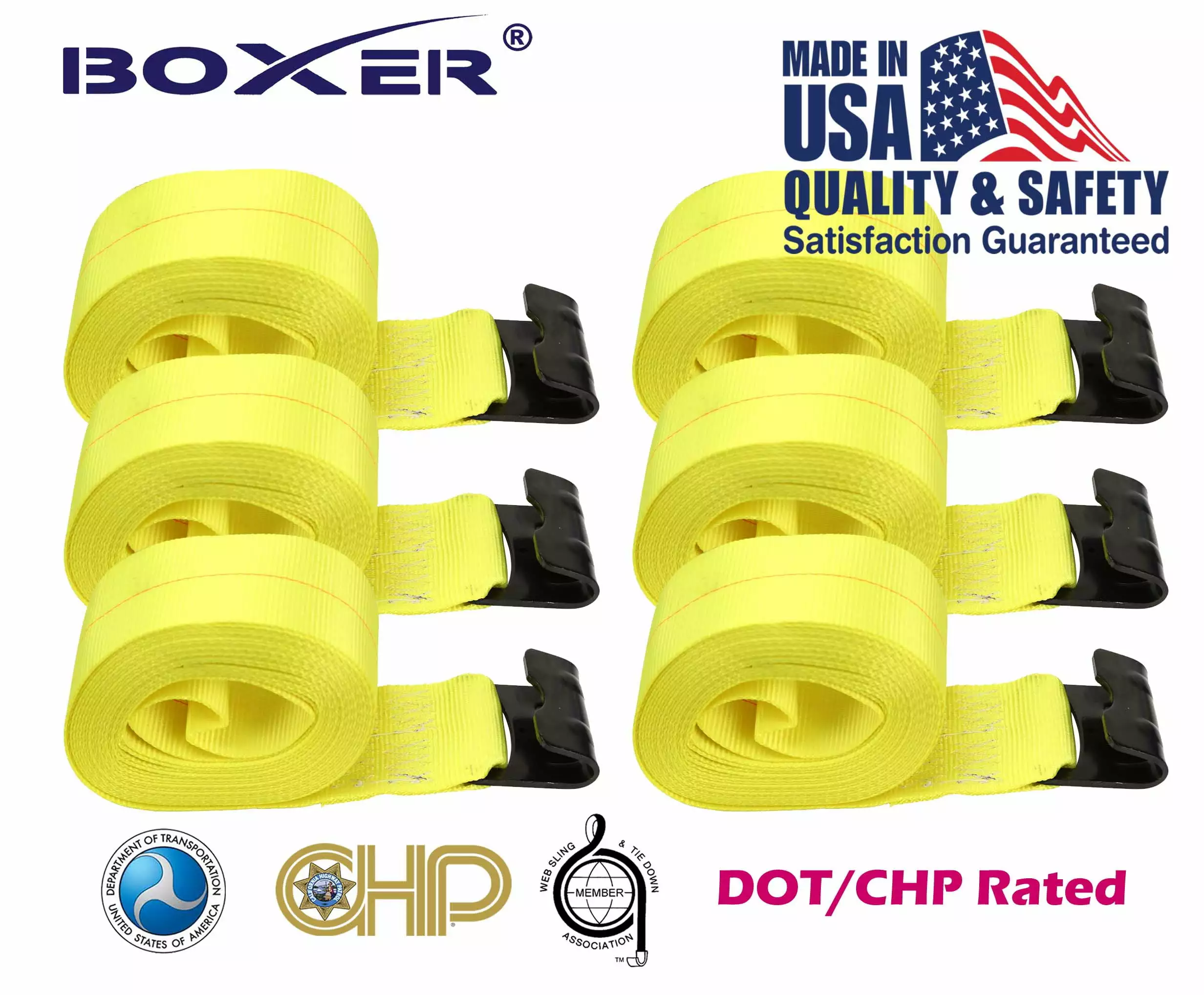 Boxer 6 DOT Reflective 4 X 30' Winch Straps Flat Hook Flatbed Truck Trailer Tie Down 5400 LB US Made
