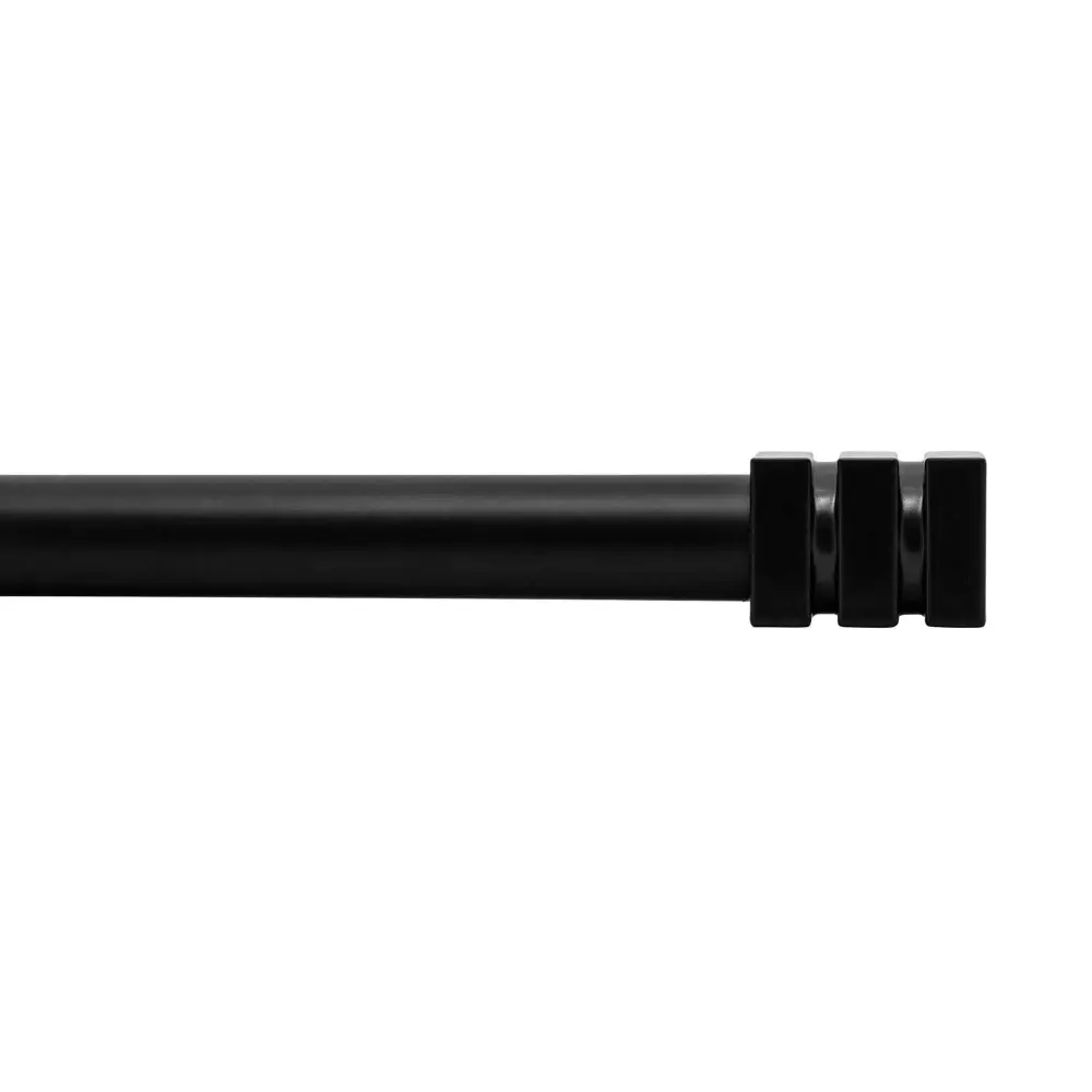 Extendable Curtain Rod Square Shaped Fanials, Ebony (66" to 120")
