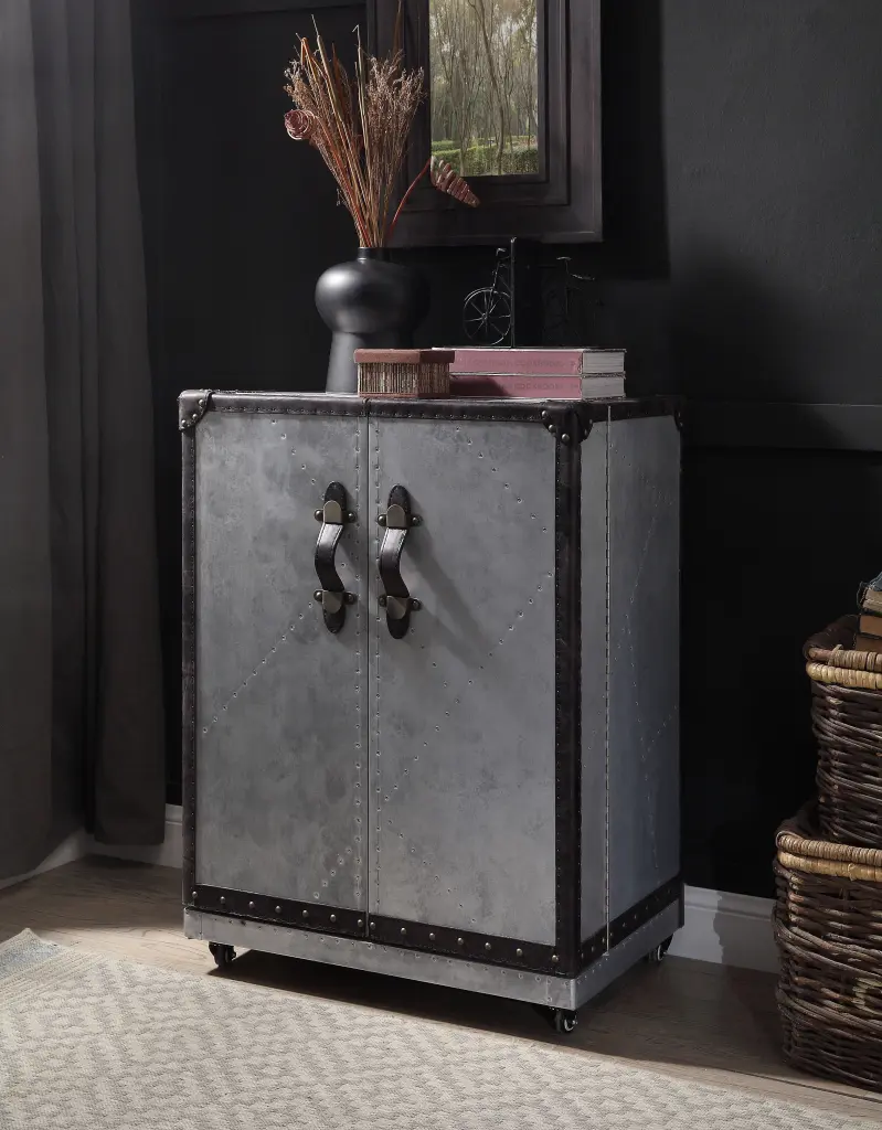 Antique Ebony and Metal 2 Door Wine Cabinet Casters Kitchen or Dining Room furniture max