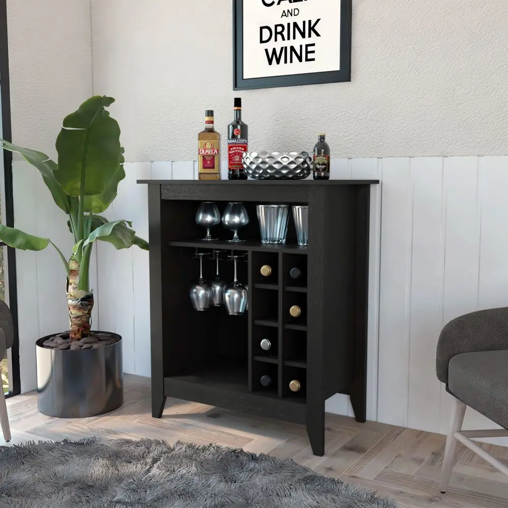 Canaan 6 Bottle 1 Drawer 1 Shelf Bar Cabinet Black Wengue Wine Storage furniture max