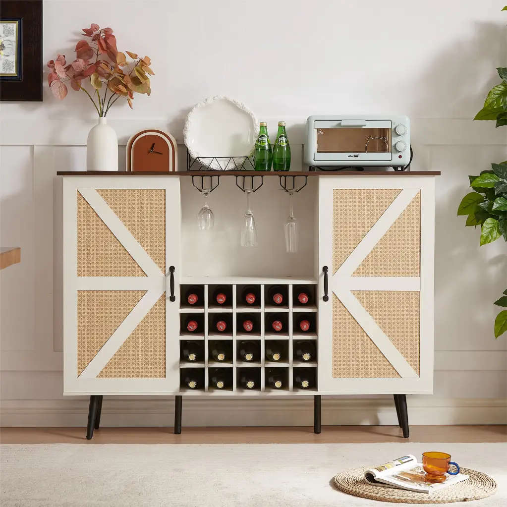White Faux Rattan Barn Door Wine Cabinet Wine Rack And Wine Crystal rnb
