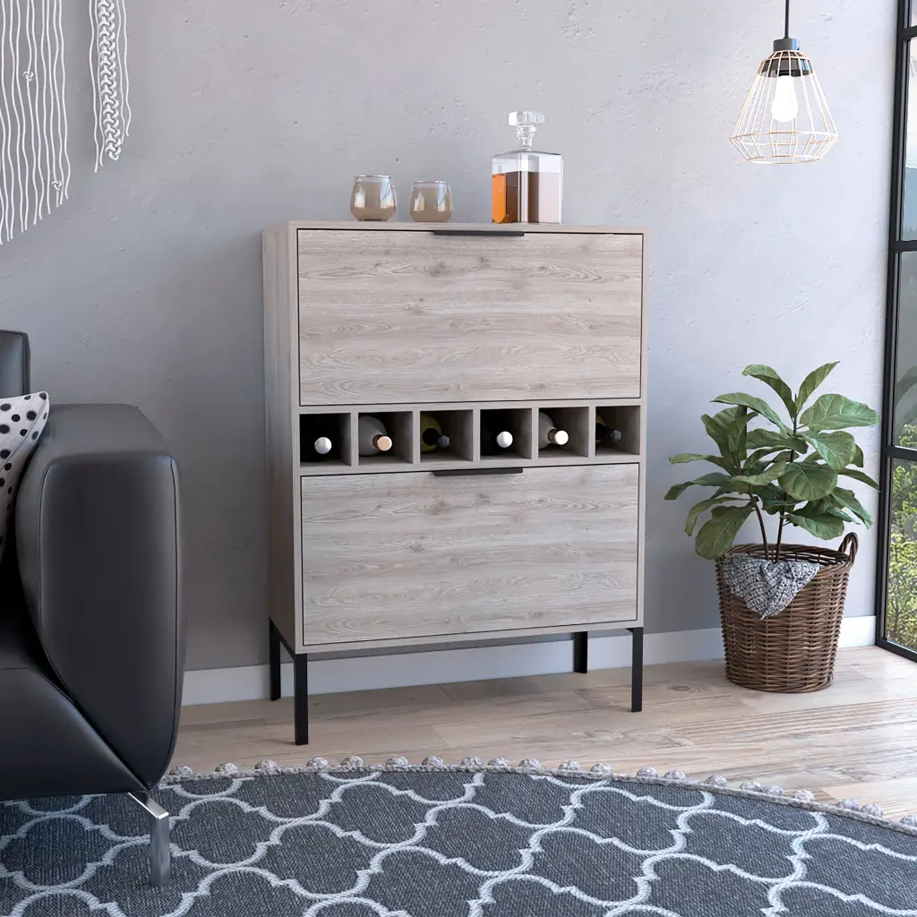 Lyrata Bar Cabinet Six Built Wine Rack Double Door Light Gray rta muebles colombia