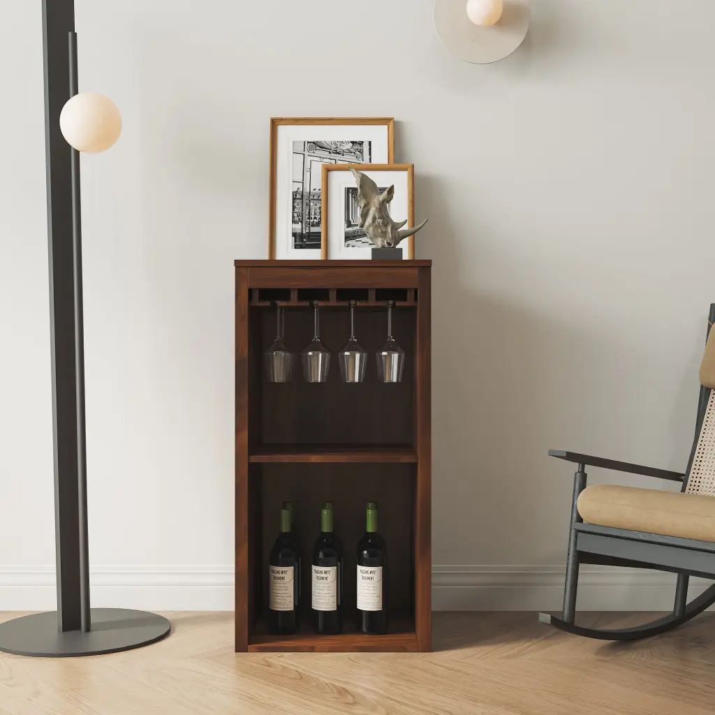 Brown Walnut Hue Modular Wine Bar Cabinet Storage Shelves shouguang simaite trade co.ltd