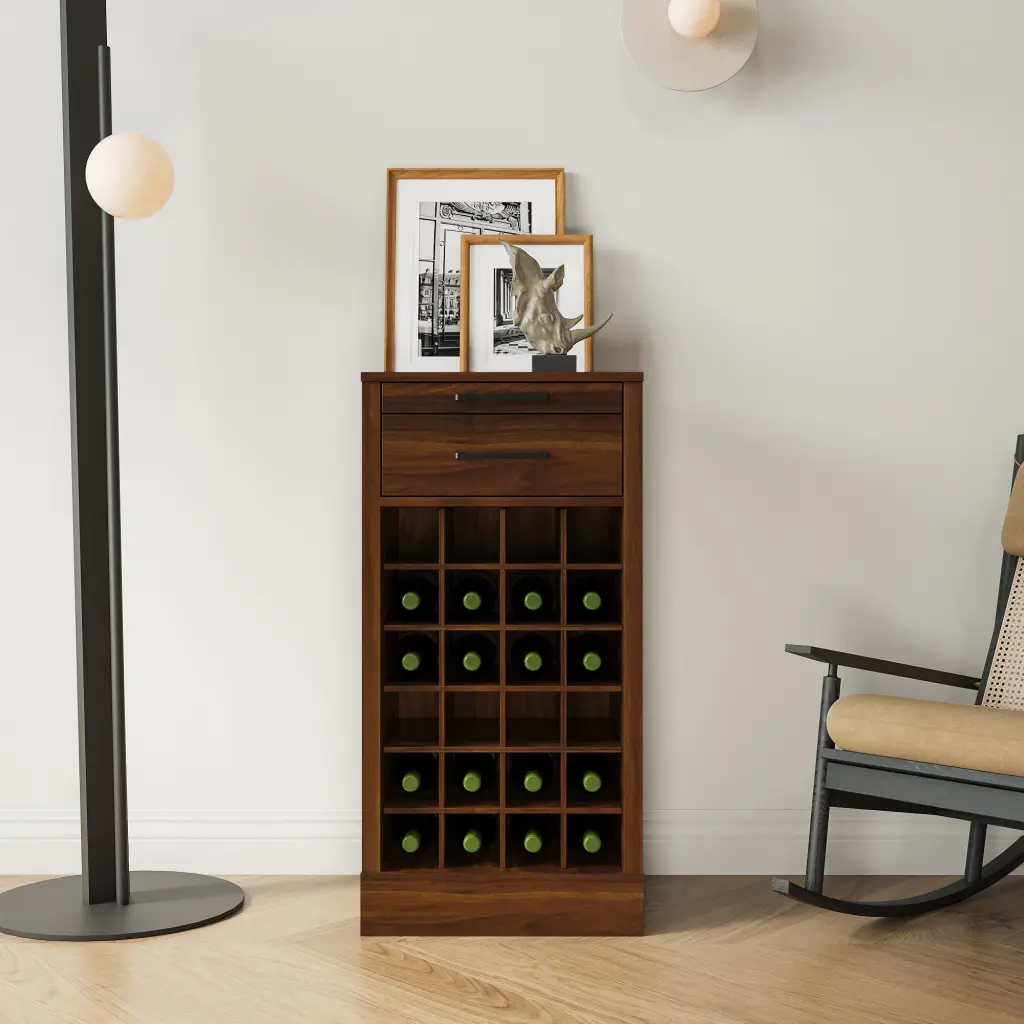 Brown Walnut Modular 24 Wine Bar Cabinet Buffet Cabinet Dining Room Storage shouguang simaite trade co.ltd