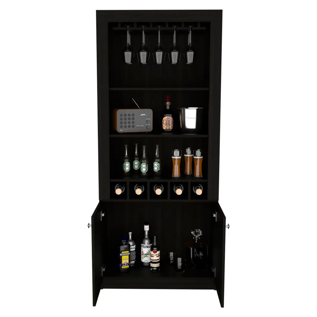 Montenegro Bar Cabinet Double Door Cabinet Five Constructed Wine Rack tuhome